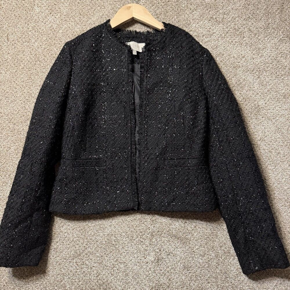 Hobbs London Tweed Jacket US 4 Black Metallic Sparkle Boucle Blazer Quiet Luxury